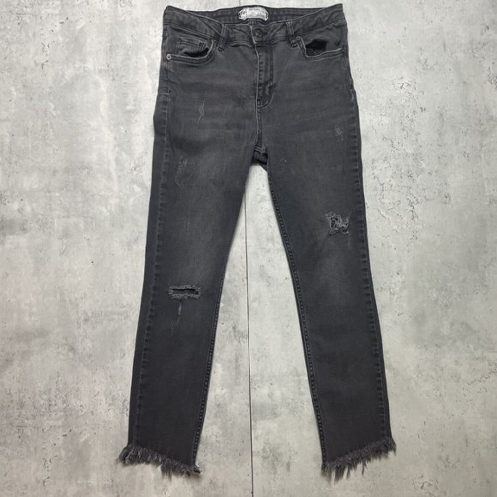 Free People Distressed Frayed‎ Womens Black Jeans Sz 28 Great Heights Skinny